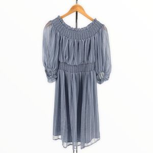 ASOS Maternity Off Shoulder Blue Stripe Mini Dress with Sheer Blouson Sleeve